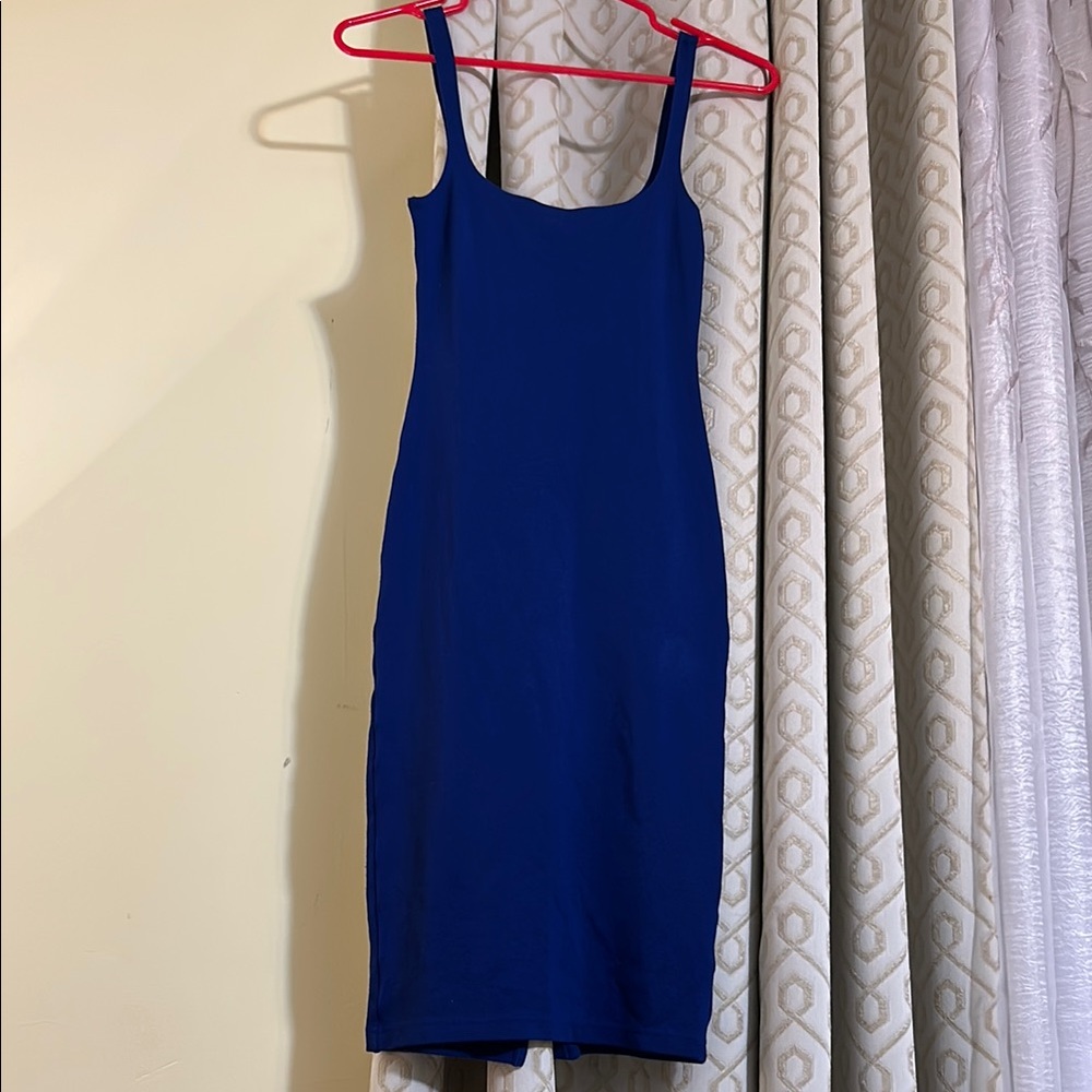 Blue Ribbed Bodycon Midi Dress for Cocktail
